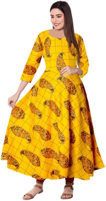 Trendy Fab Anarkali Gown(Yellow)