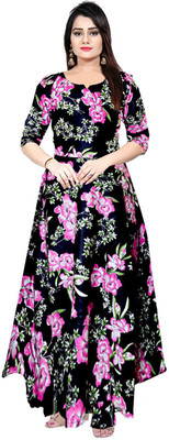 Trendy Fab Anarkali Gown(Black, Pink)