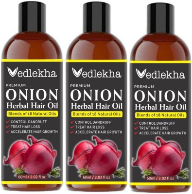 Vedlekha ONION Herbal Hair oil- Blend of 18 Natural Oils(Packof-3) Hair Oil(180 ml)