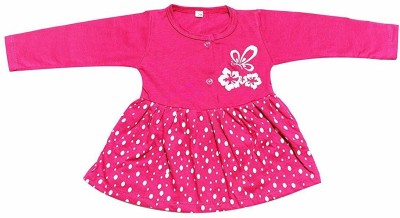 babeezworld Girls Midi/Knee Length Casual Dress(Pink, Full Sleeve)