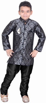 ETHINICA Boys Festive & Party Kurta and Pyjama Set(Black Pack of 1)