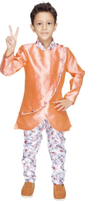 new gen Boys Festive & Party Kurta and Pyjama Set(Orange Pack of 1)
