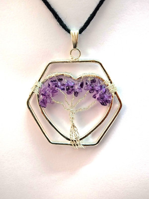 EXCEL Amethyst Chips Tree of Life Pendant Silver Stone Pendant