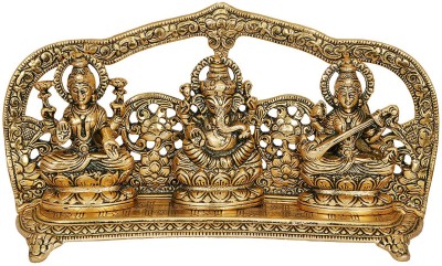 Crafticia Crafticia Metal Lord Laxmi Ganesh Saraswati Idol Statue with Frame Figurine Decoration Pooja Showpiece (10X6 inch, Golden) Decorative Showpiece  -  14 cm(Brass, Gold)