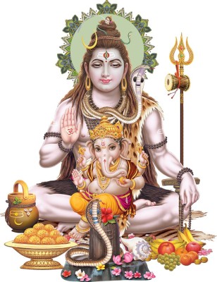 god & god's 41 cm Modern Art Shiv Ji With Ganesh Self Adhesive Sticker(Pack of 1)