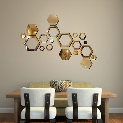 Decor Kafe 42 cm Acrylic 3D Hexagon 19 Glod 
Mirror Wall Sticker (Gold) - Pack of 19 Self Adhesive Sticker(Pack of 19)