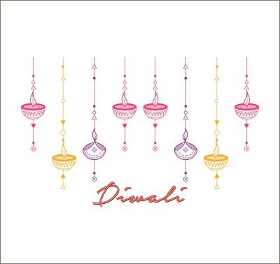 Day Decals 38 cm Deepawali Diya Motifs Wall Sticker Self Adhesive Sticker(Pack of 1)