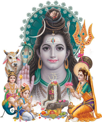 god & god's 40 cm Modern Art Shiv Parivar Self Adhesive Sticker(Pack of 1)