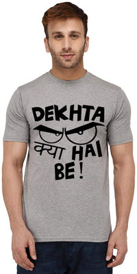 Aseria Graphic Print Men Round Neck Grey T-Shirt