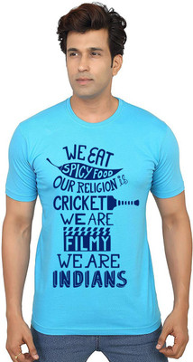 Aseria Printed Men Round Neck Light Blue T-Shirt