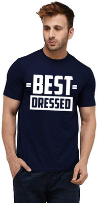 Aseria Printed Men Round Neck Dark Blue T-Shirt