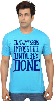 Aseria Typography Men Round Neck Light Blue T-Shirt