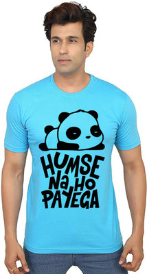 Aseria Typography Men Round Neck Light Blue T-Shirt