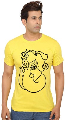 Aseria Graphic Print Men Round Neck Yellow T-Shirt