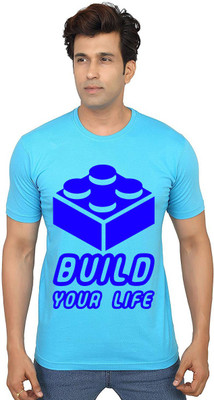 Aseria Printed Men Round Neck Light Blue T-Shirt
