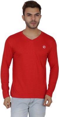 SHELLOCKS Solid Men V Neck Red T-Shirt