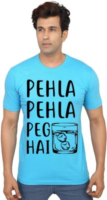 Aseria Typography Men Round Neck Light Blue T-Shirt