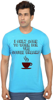 Aseria Printed Men Round Neck Light Blue T-Shirt
