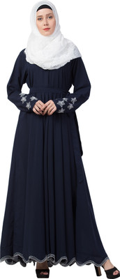 MRC Crepe Solid Abaya With Hijab(Blue)