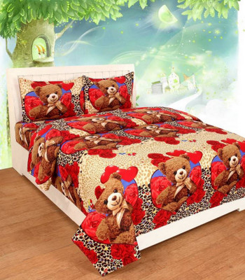 Gangoliya 3D 140 TC Microfiber Double Printed Fitted & Flat Bedsheet(Pack of 1, Multicolor)