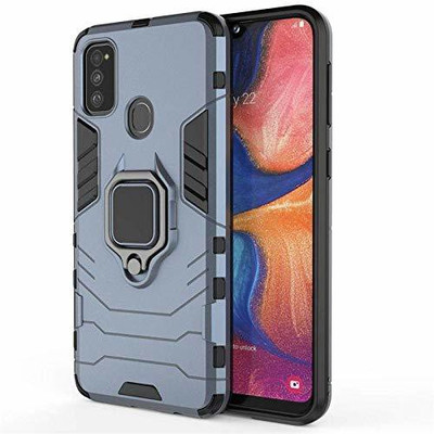MOBILOVE Back Cover for Samsung Galaxy M30s / M21 | Dual Layer Hybrid Armor Defender Case with 360 Degree Metal Ring(Blue, Rugged Armor, Pack of: 1)