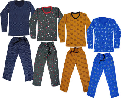 KAVYA Girls Casual T-shirt Track Pants(Blue)