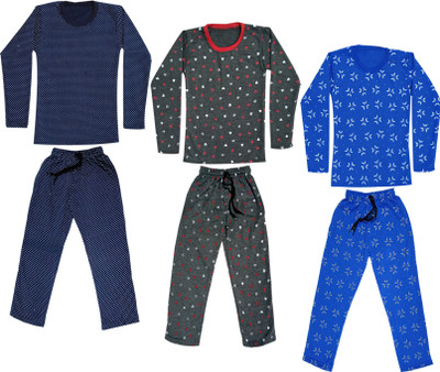 KAVYA Girls Casual T-shirt Track Pants(Blue)