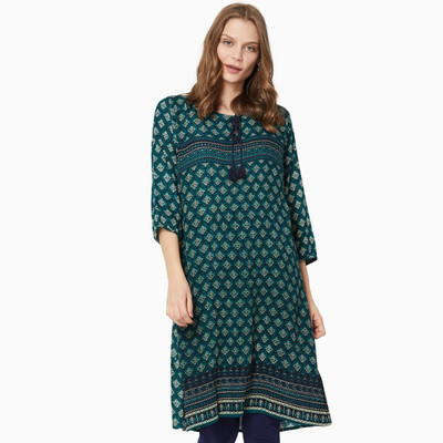 Lifestyle - Melange Women Printed A-line Kurta(Dark Blue)