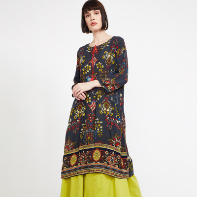 Lifestyle - MELANGE Women Printed A-line Kurta(Black)