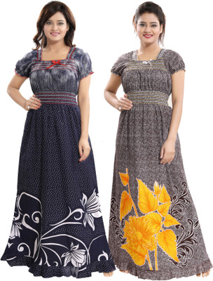 Mallinath Women Nighty Set(Blue, Grey)