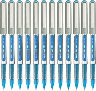 uni-ball Eye UB 157 | Tip Size 0.7 mm | Comfortable Grip | For School & Office Use | Roller Ball Pen(Pack of 12, Liht Blue)