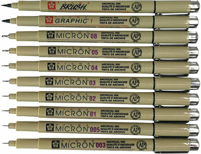 SAKURA Pigma Micron Black Archival Ink 10 Fineliner Pen(Pack of 10, Ink Color - Black)