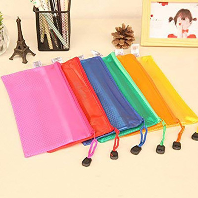 VJTI Mesh Zippered Pencil Pen Stationary Case Travel Document Holder Bag plain Art Polyester Pencil Boxes(Set of 6, Multicolor)