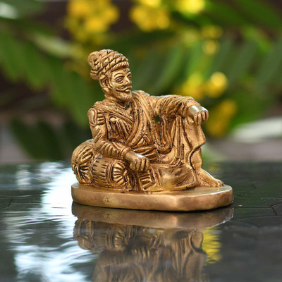 Collectible India Chatrapati Shivaji Maharaj Statue - The Maratha King Idol Showpiece Decorative Showpiece - 9 cm(Brass, Gold)