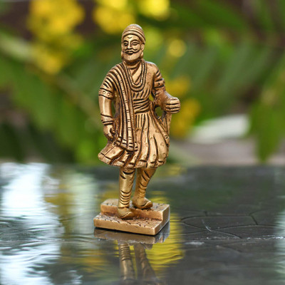 Collectible India Chhatrapati Shivaji Maharaj Maratha King Statue Decorative Showpiece - 10 cm(Brass, Gold)