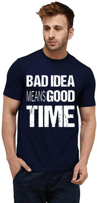 Aseria Typography Men Round Neck Dark Blue T-Shirt