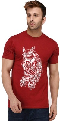 Aseria Graphic Print Men Round Neck Maroon T-Shirt