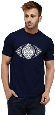 Aseria Graphic Print Men Round Neck Dark Blue T-Shirt
