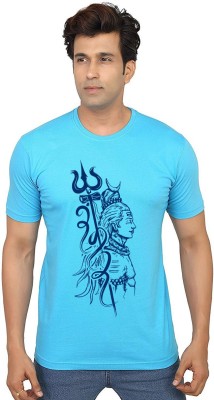 Aseria Printed Men Round Neck Light Blue T-Shirt