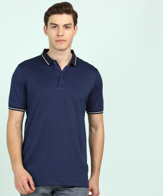 Van Heusen Chevron/Zig Zag Men Polo Neck Dark Blue T-Shirt