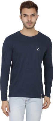 SHELLOCKS Solid Men Round Neck Dark Blue T-Shirt