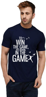 Aseria Printed Men Round Neck Dark Blue T-Shirt