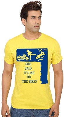 Aseria Printed Men Round Neck Yellow T-Shirt