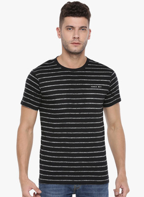FORCE NXT Striped Men Round Neck Black T-Shirt