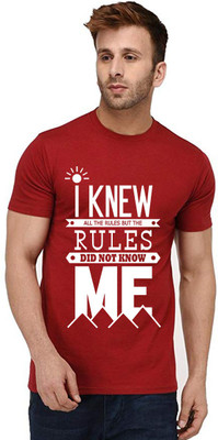 Aseria Printed Men Round Neck Maroon T-Shirt
