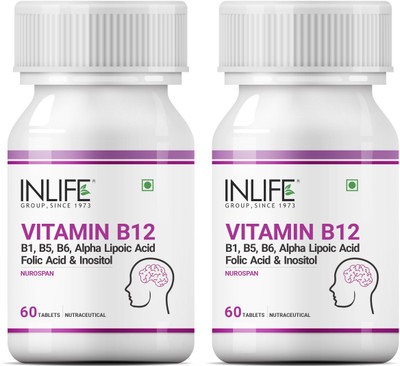 INLIFE Vitamin B12 1500mcg with B1, B5, B6, Alpha Lipoic Acid ALA - 60 Tablets (2 Pack)(2 x 60 Tablets)