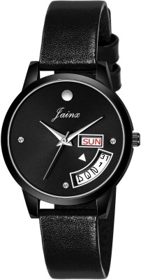 JAINX JW645 Black Day & Date Feature Genuine Leather Strap Analog Watch  - For Women