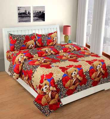 VIKCLIQUE 144 TC Polycotton Double 3D Printed Flat Bedsheet(Pack of 1, ECPC_1_26_Brown)