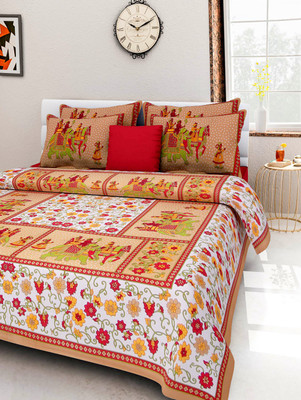 MOHIT TEX 300 TC Cotton King Printed Flat Bedsheet(Pack of 1, Multicolor)