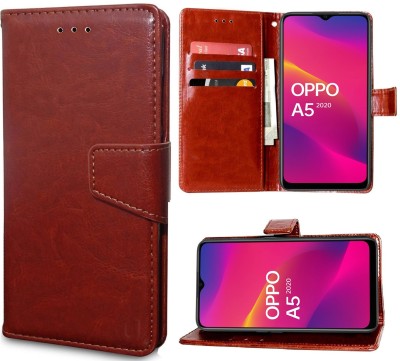 Unistuff Flip Cover for Oppo A5 2020, Oppo A9 2020(Brown, Dual Protection, Pack of: 1)